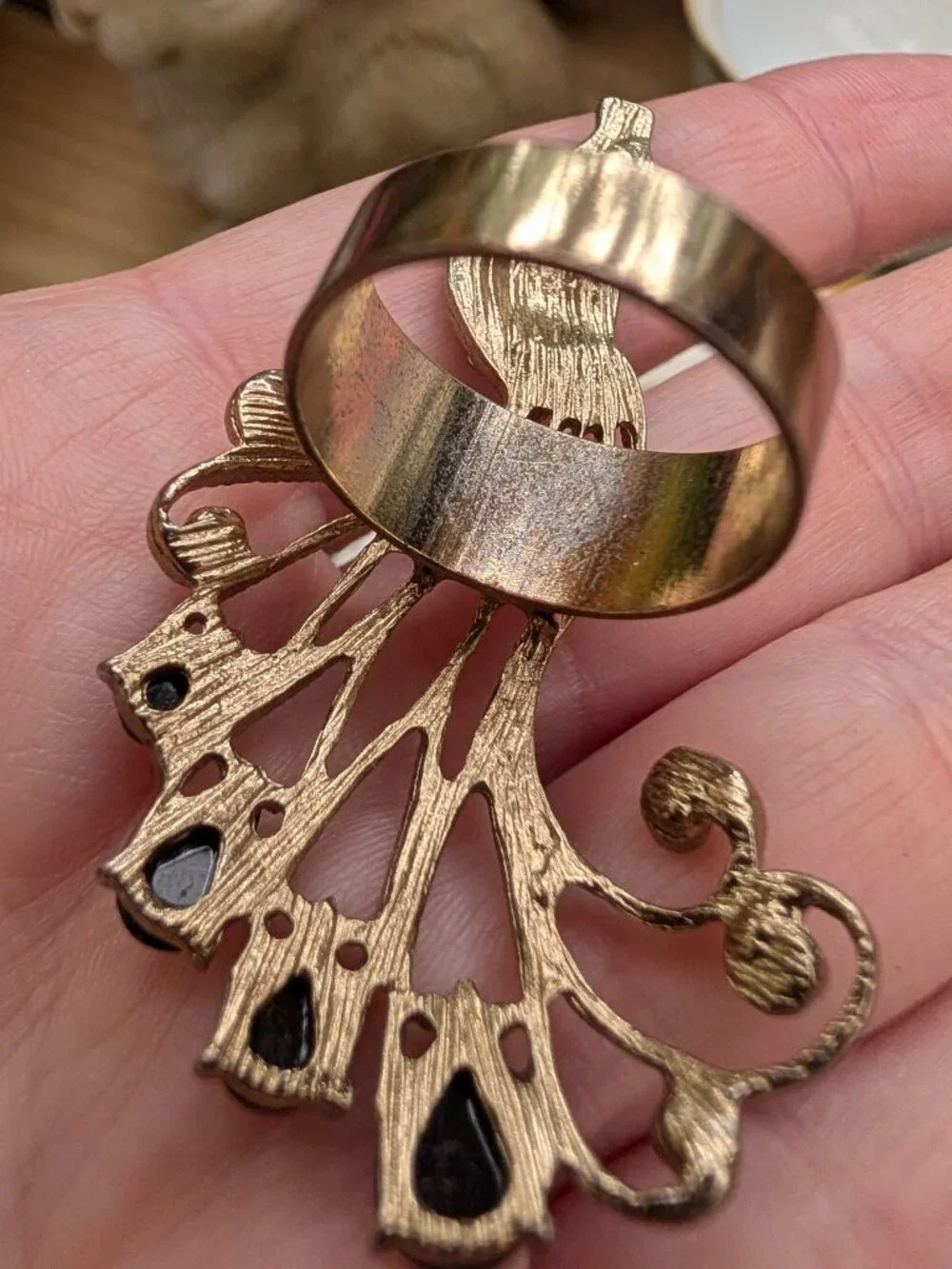 Vintage Peacock Statement Ring with Rhinestones, size 8